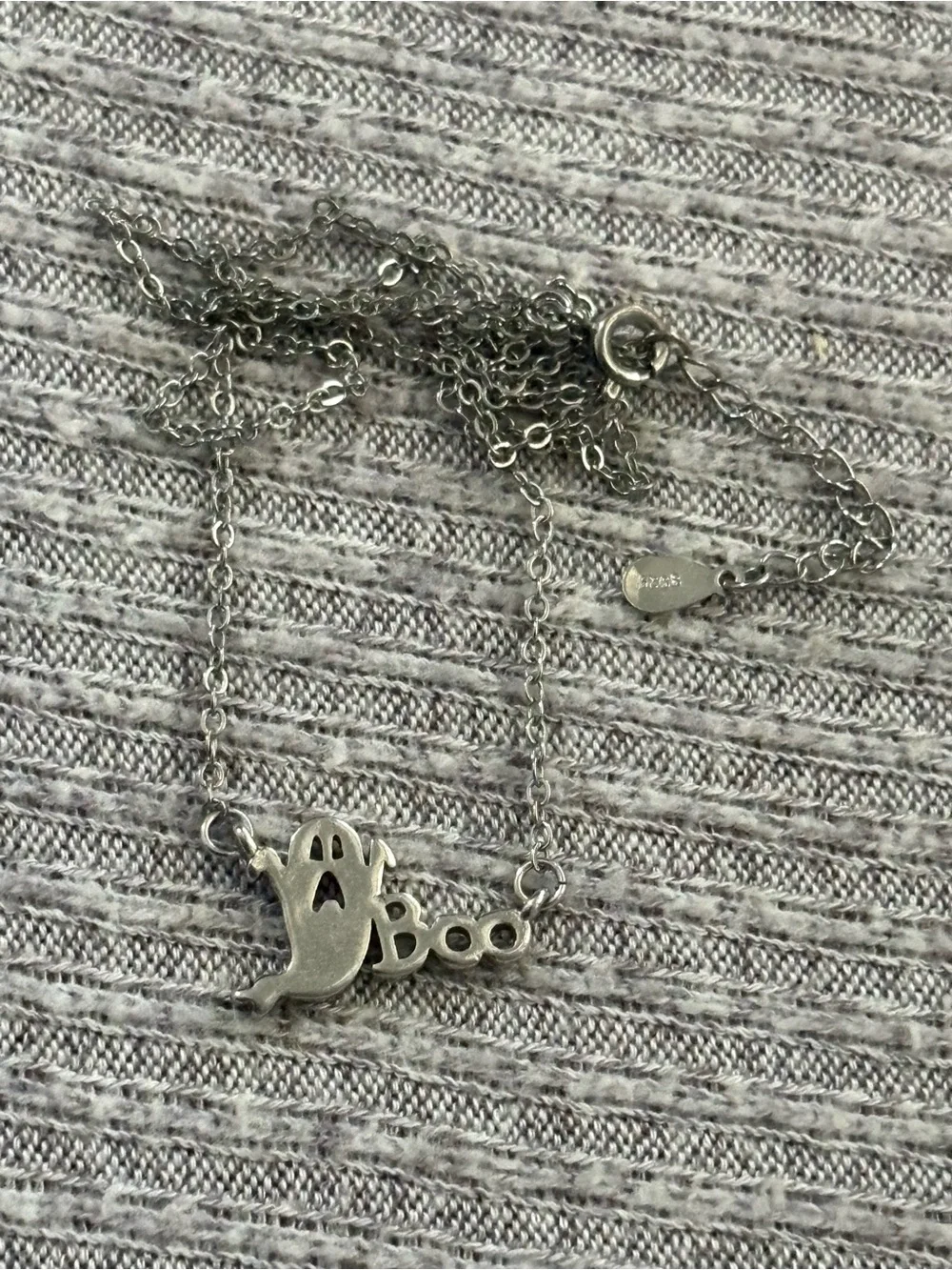 Halloween theme 925 marked silver ghost & “Boo” adjustable chain necklace
